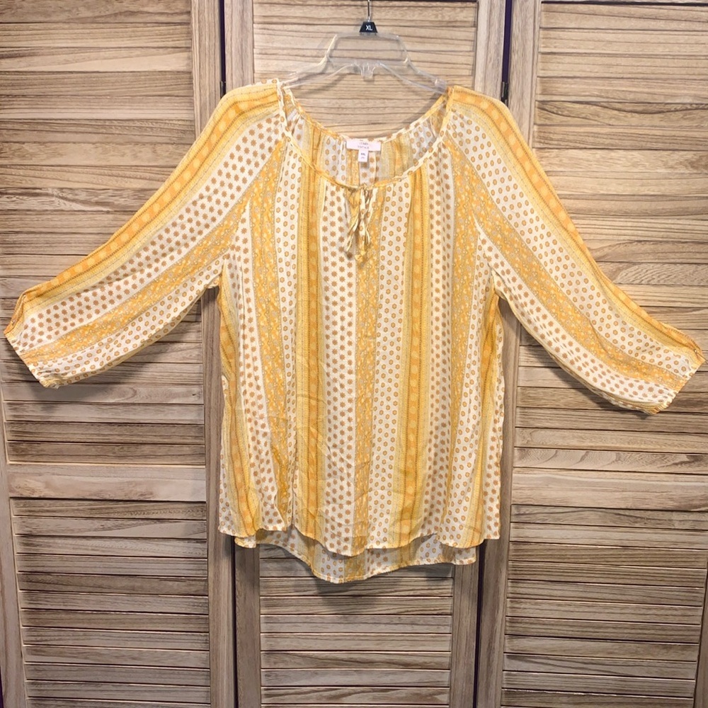 Como Vintage Long Sleeve Blouse Yellow Orange Tie Front XXL
